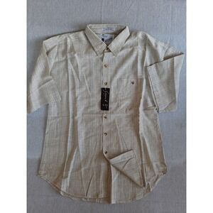 Goouch Men Medium Linen Canvas‎ Solid Pockets Cream Button Down Shirt NWT